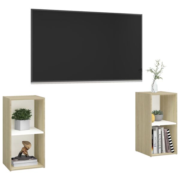 vidaXL TV-Schr&auml;nke 2 Stk. Wei&szlig; Sonoma-Eiche 72x35x36,5cm Holzwerkstoff