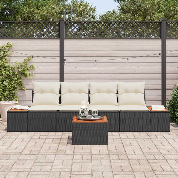 vidaXL Gartensofa-set mit Kissen 5 pcs Schwarz Poly Rattan