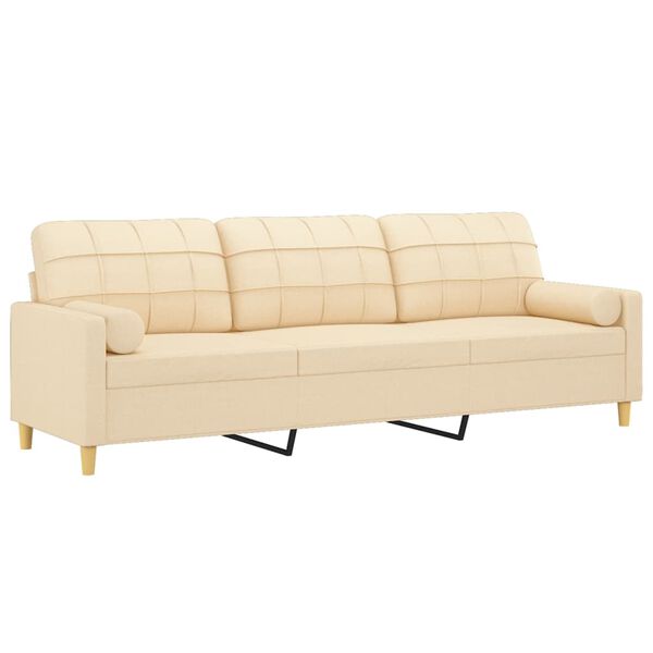 vidaXL 3-Sitzer-Sofa mit Kissen Creme 210 cm Stoff