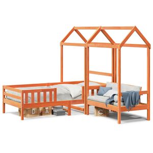 vidaXL Massivholzbett und Bank mit Dach Orange 100x200 cm Kiefernholz