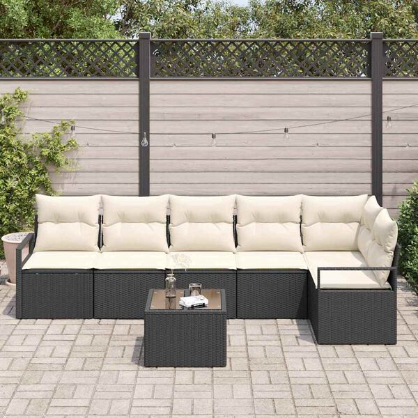 vidaXL Sofa Set mit Kissen 7 pcs Schwarz Poly Rattan