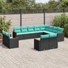 vidaXL 12-teiliges Gartensofa-Set mit Kissen, schwarzes Polyrattan