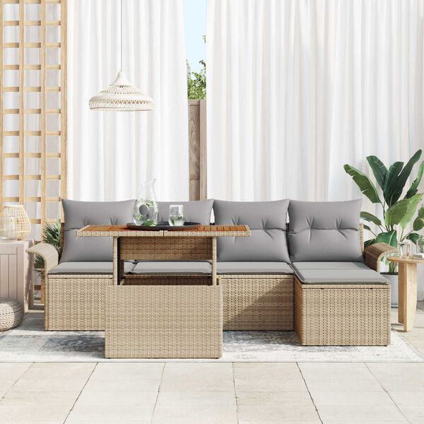 vidaXL Garten-Sofa-Set mit Speicher 6 pcs Beige Poly Rattan