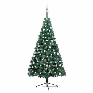 vidaXL K&uuml;nstlicher Halb-Weihnachtsbaum Beleuchtung Kugeln Gr&uuml;n 120 cm