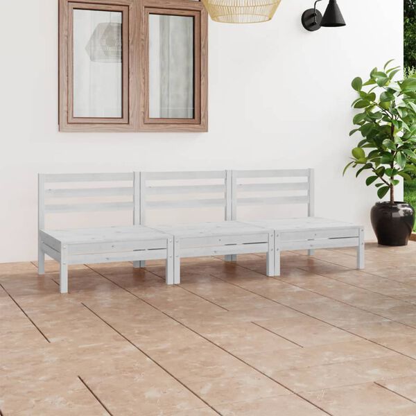 vidaXL 3-tlg. Garten-Lounge-Set Wei&szlig; Kiefer Massivholz
