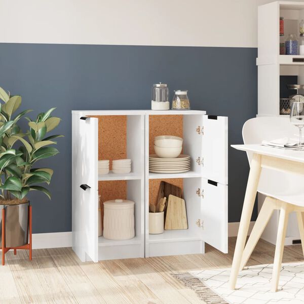 vidaXL Sideboards 2 Stk. Hochglanz-Wei&szlig; 30x30x70 cm Holzwerkstoff