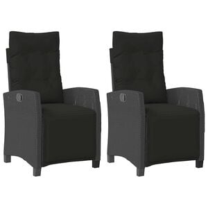vidaXL Gartensessel mit Fu&szlig;teil 2 Stk. Verstellbar Schwarz Poly Rattan