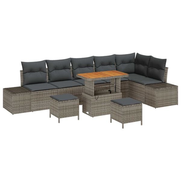 vidaXL Gartensofa-set mit Kissen 9 pcs Grau Poly-Rattan