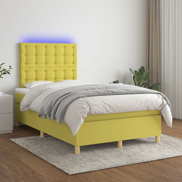 vidaXL Boxspringbett mit Matratze & LED Gr&uuml;n 120x200 cm Stoff
