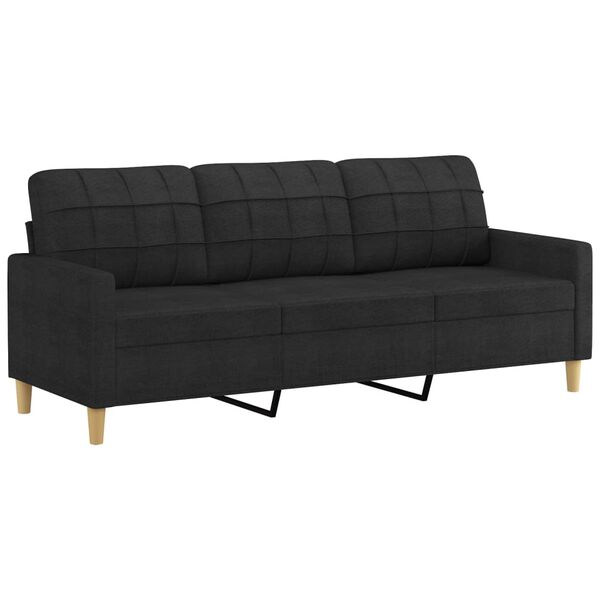 vidaXL 3-Sitzer-Sofa mit Hocker Schwarz 180 cm Stoff