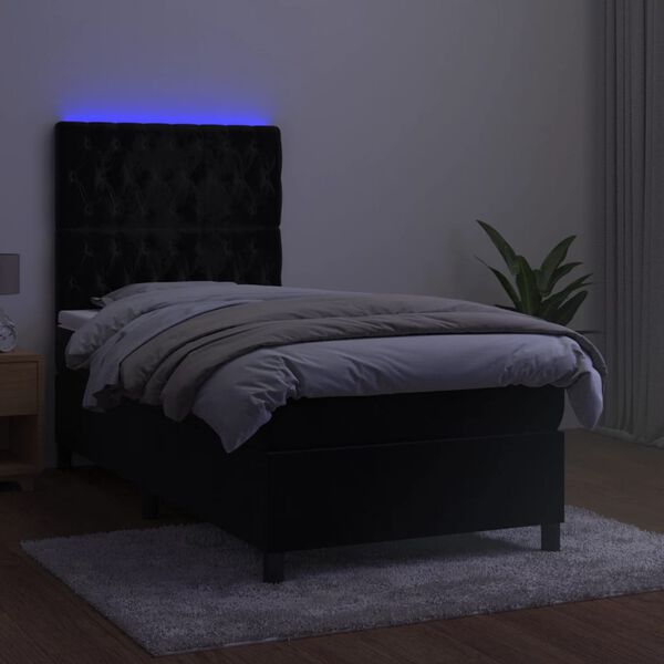 vidaXL Boxspringbett mit Matratze & LED Schwarz 80x200 cm Samt