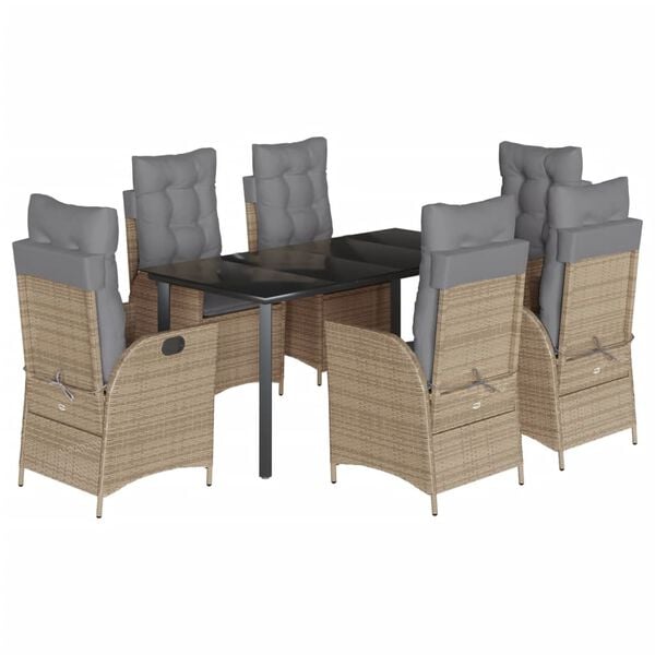 vidaXL 7-tlg. Garten-Essgruppe mit Kissen Beige Poly Rattan