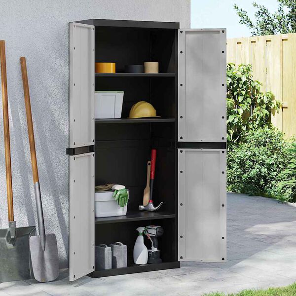 vidaXL Gartenschrank Grau und Schwarz 65x37x165 cm PP