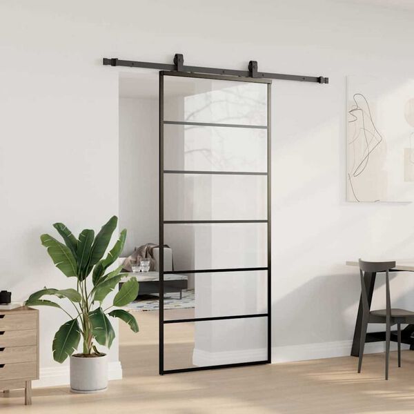 vidaXL Schiebet&uuml;r mit Beschlag Schwarz 90x205 cm ESG-Glas