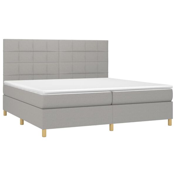 vidaXL Boxspringbett mit Matratze & LED Hellgrau 200x200 cm Stoff