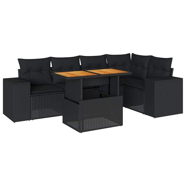 vidaXL 6-tlg. Garten-Sofagarnitur mit Kissen Schwarz Poly Rattan