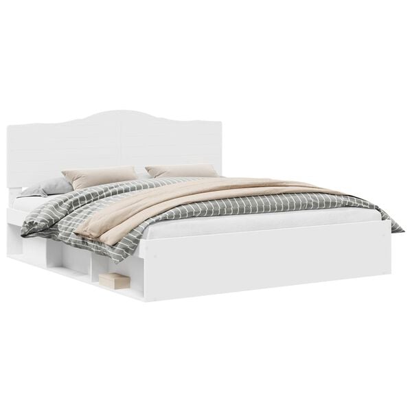 vidaXL Bettrahmen mit Kopfteil Wei&szlig; 200 x 200 cm Massives Kiefernholz