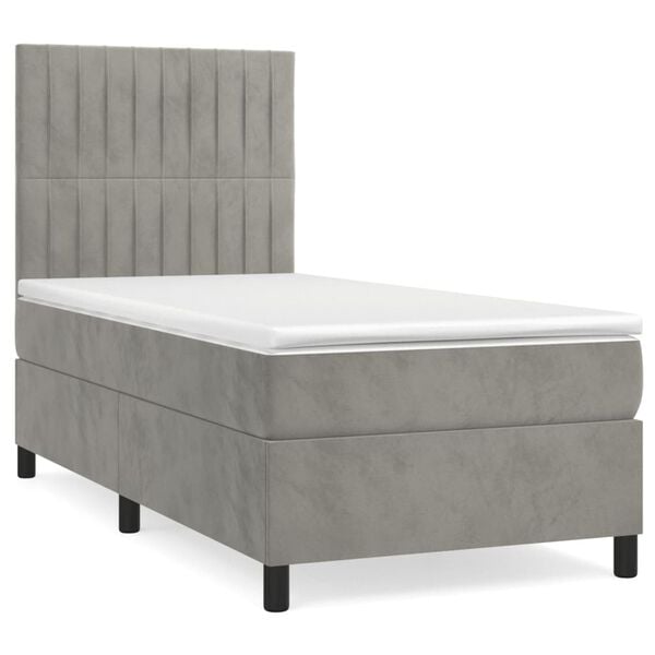 vidaXL Boxspringbett mit Matratze Hellgrau 80x200 cm Samt