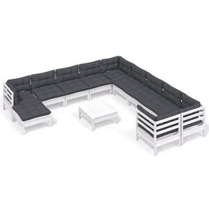 vidaXL 12-tlg. Garten-Lounge-Set mit Kissen Wei&szlig; Kiefernholz