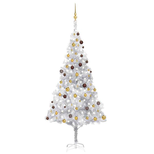 vidaXL K&uuml;nstlicher Weihnachtsbaum Beleuchtung & Kugeln Silber 240 cm