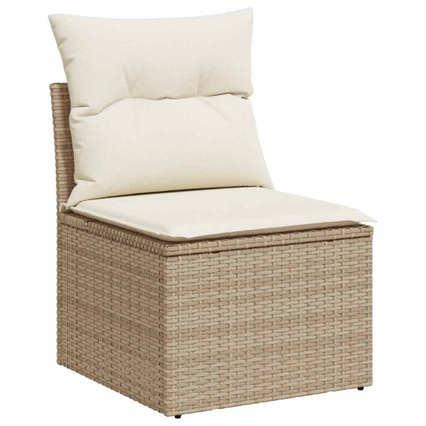 vidaXL 5-tlg. Garten-Sofagarnitur mit Kissen Beige Poly Rattan Akazie