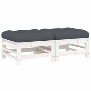vidaXL Gartenhocker mit Kissen 2 Stk. Wei&szlig; Massivholz Kiefer