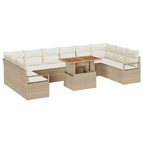 vidaXL Garten-Sofa-Set mit Kissen mit Kissen 11 pcs Beige und Creme