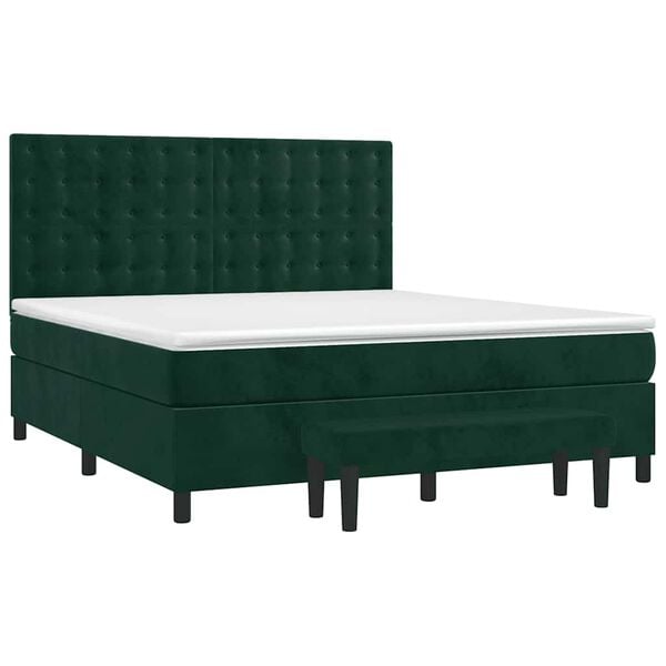 vidaXL Boxspringbett mit Matratze Dunkelgr&uuml;n 180x200 cm Samt