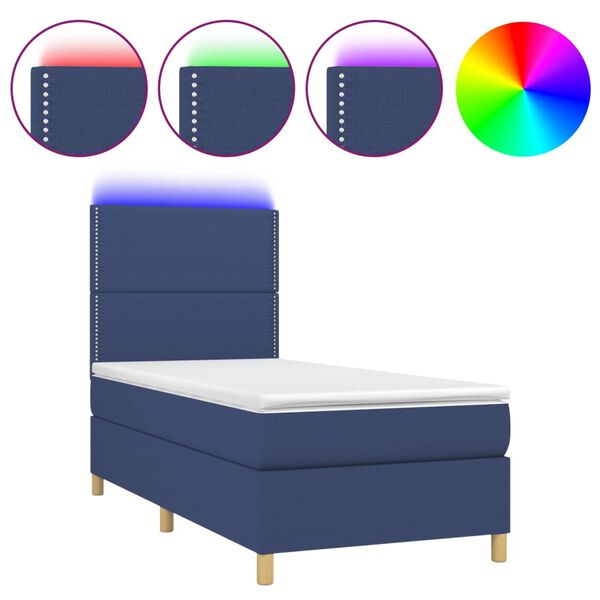 vidaXL Boxspringbett mit Matratze & LED Blau 90x190 cm Stoff