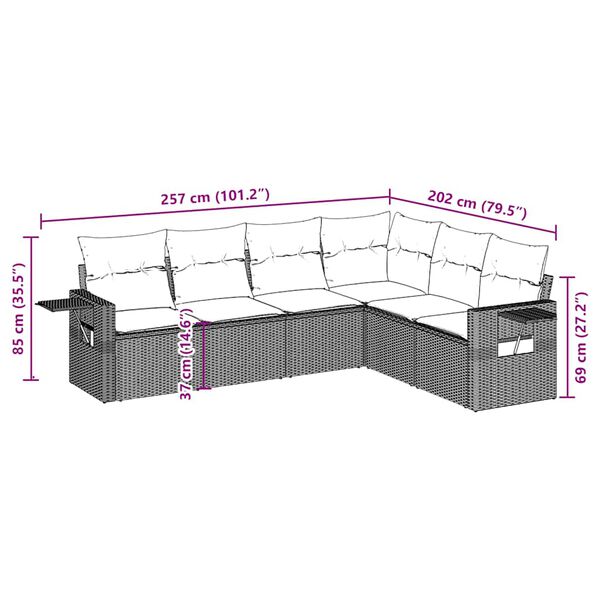 vidaXL 6-tlg. Garten-Sofagarnitur mit Kissen Schwarz Poly Rattan
