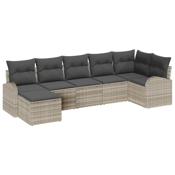 vidaXL Gartensofa-set mit Kissen 7 pcs Hellgrau Poly Rattan