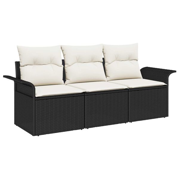 vidaXL Sofa Set mit Kissen 3 pcs Schwarz Poly-Rattan