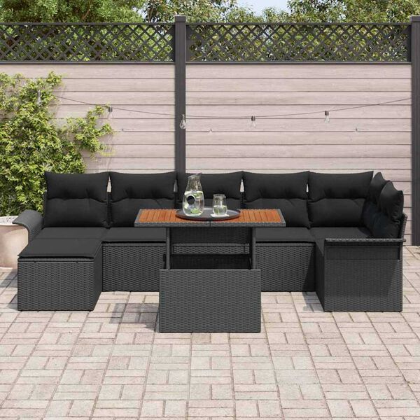 vidaXL Garten-Sofa-Set mit Speicher 8 pcs Schwarz Poly Rattan