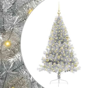 vidaXL Künstlicher vorbeleuchteter Weihnachtsbaum Silber 150 cm