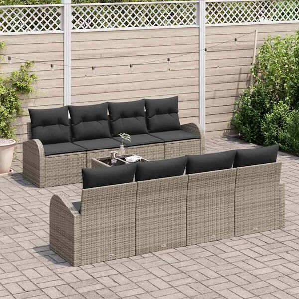 vidaXL Gartensofa-set mit Speicher mit Kissen 9 pcs Grau Poly-Rattan