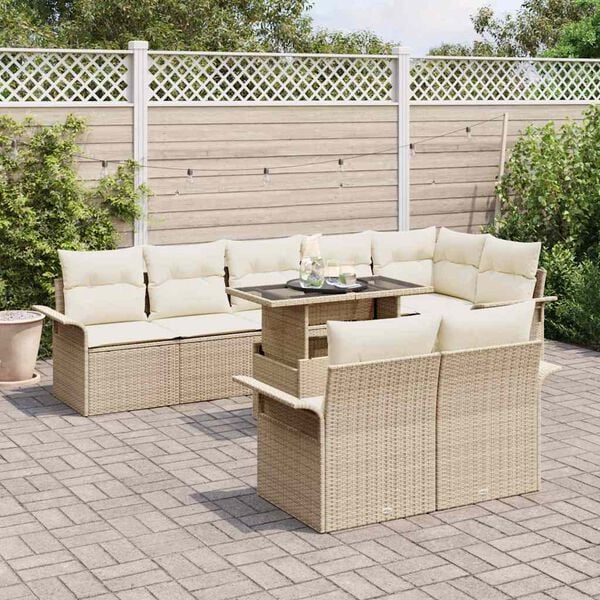 vidaXL Gartensofa-set mit Kissen 9 pcs Beige Poly-Rattan