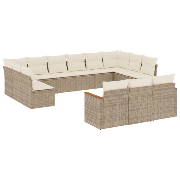vidaXL 13-tlg. Garten-Sofagarnitur mit Kissen Beige Poly Rattan