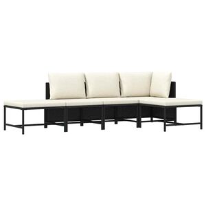 vidaXL 5-tlg. Garten-Sofagarnitur mit Auflagen Schwarz Poly Rattan