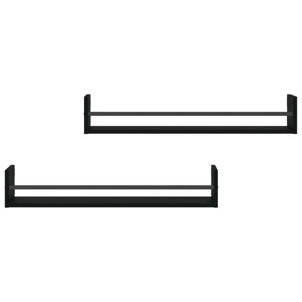 vidaXL Wandregale mit Stangen 2 Stk. Schwarz 80x16x14 cm