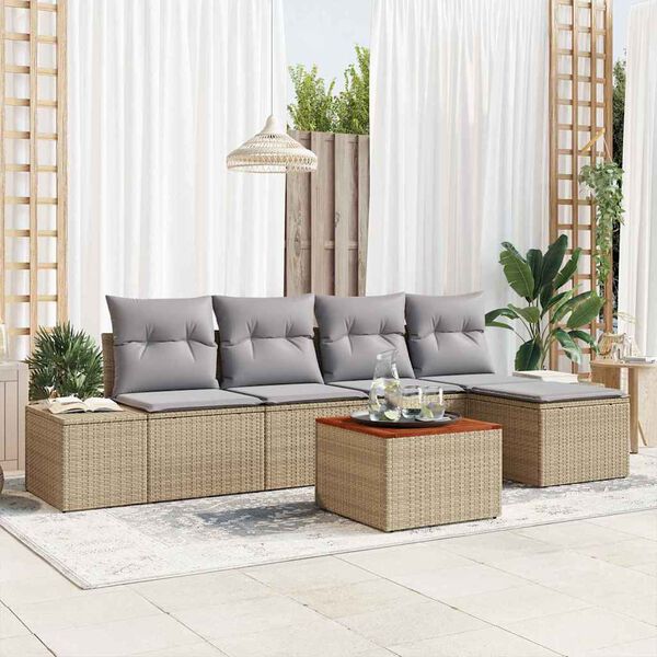 vidaXL Garten-Sofa-Set mit Kissen 6 pcs Beige Poly Rattan