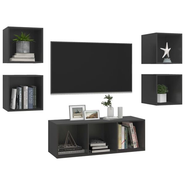 vidaXL 5-tlg. TV-Schrank-Set Grau Holzwerkstoff