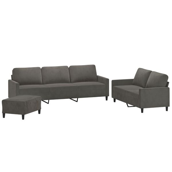 vidaXL 3-tlg. Sofagarnitur mit Kissen Dunkelgrau Samt