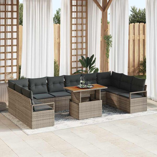 vidaXL Garten-Sofa-Set mit Kissen mit Kissen 11 pcs Grau und Braun