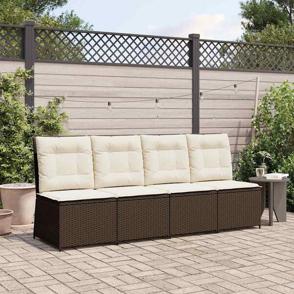 vidaXL Garten-Sofa mit Kissen Schwarz und Cremewei&szlig; Poly-Rattan