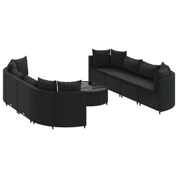 vidaXL 9-tlg. Garten-Sofagarnitur mit Kissen Schwarz Poly Rattan