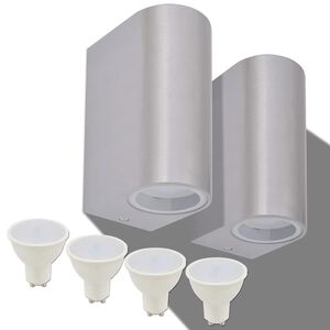 vidaXL LED Au&szlig;enwandleuchten 2 Stk. Rund Auf-/Abw&auml;rts