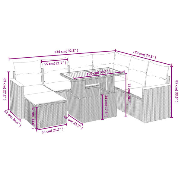 vidaXL 8-tlg. Garten-Sofagarnitur mit Kissen Schwarz Poly Rattan