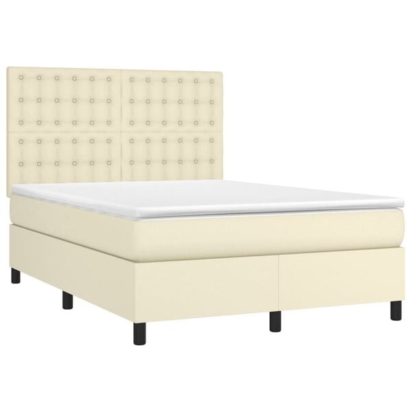 vidaXL Boxspringbett mit Matratze & LED Creme 140x190 cm Kunstleder