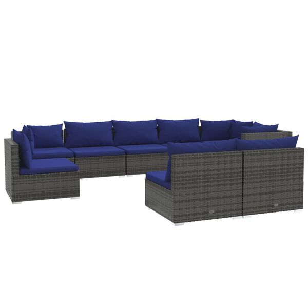 vidaXL 9-tlg. Garten-Lounge-Set mit Kissen Poly Rattan Grau