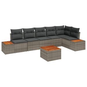 vidaXL Gartensofa-set mit Kissen 7 pcs Grau Poly Rattan
